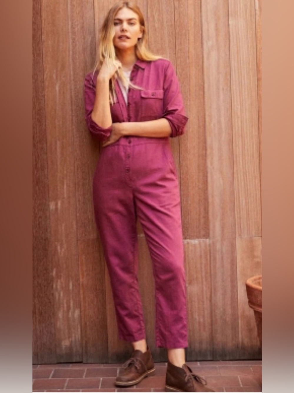 Outerknown S.E.A. Suit Linen Cotton Utility Jumpsuit Burgundy M